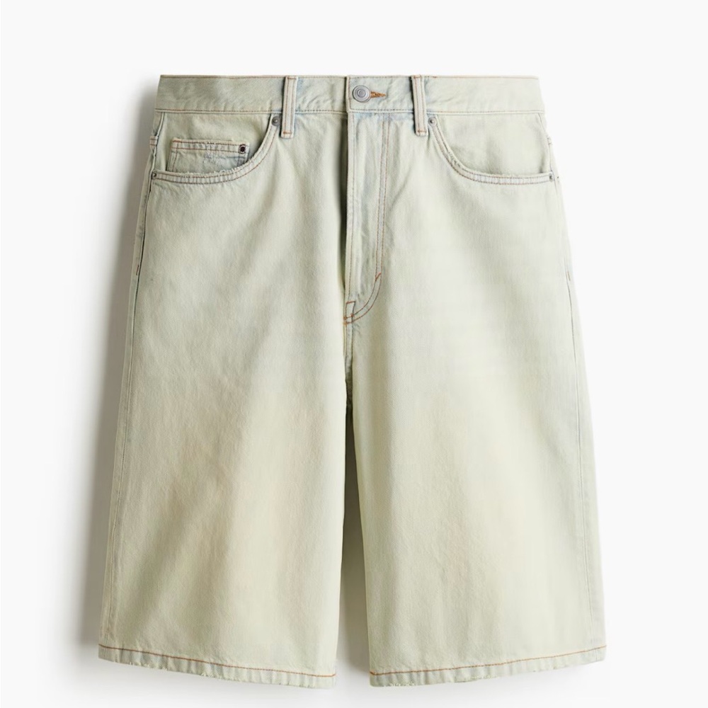 H&M Baggy Fit Knee-Length Pale Denim Shorts Light Wash NWT Y2K 90s LOOSE Jorts